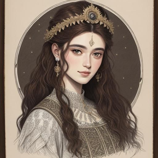 Portrait of a Beautiful Young Goddess with Cross-Hatching