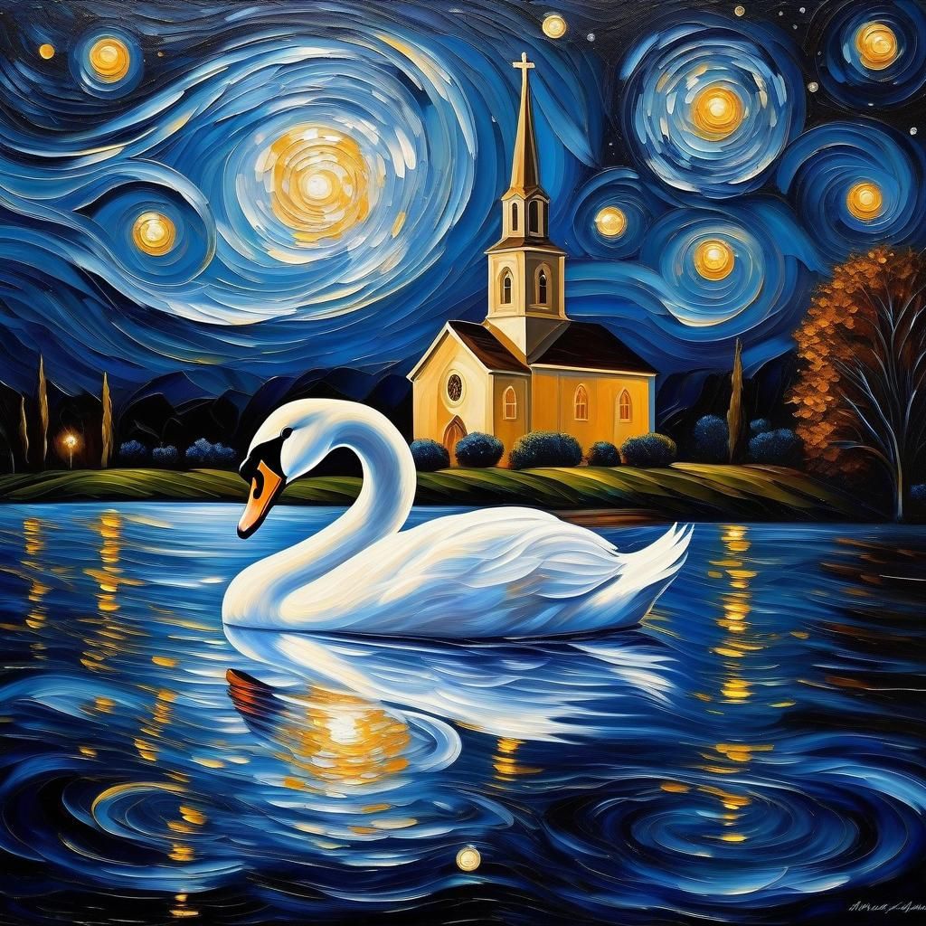 Swan Soaring Through Starry Night Sky
