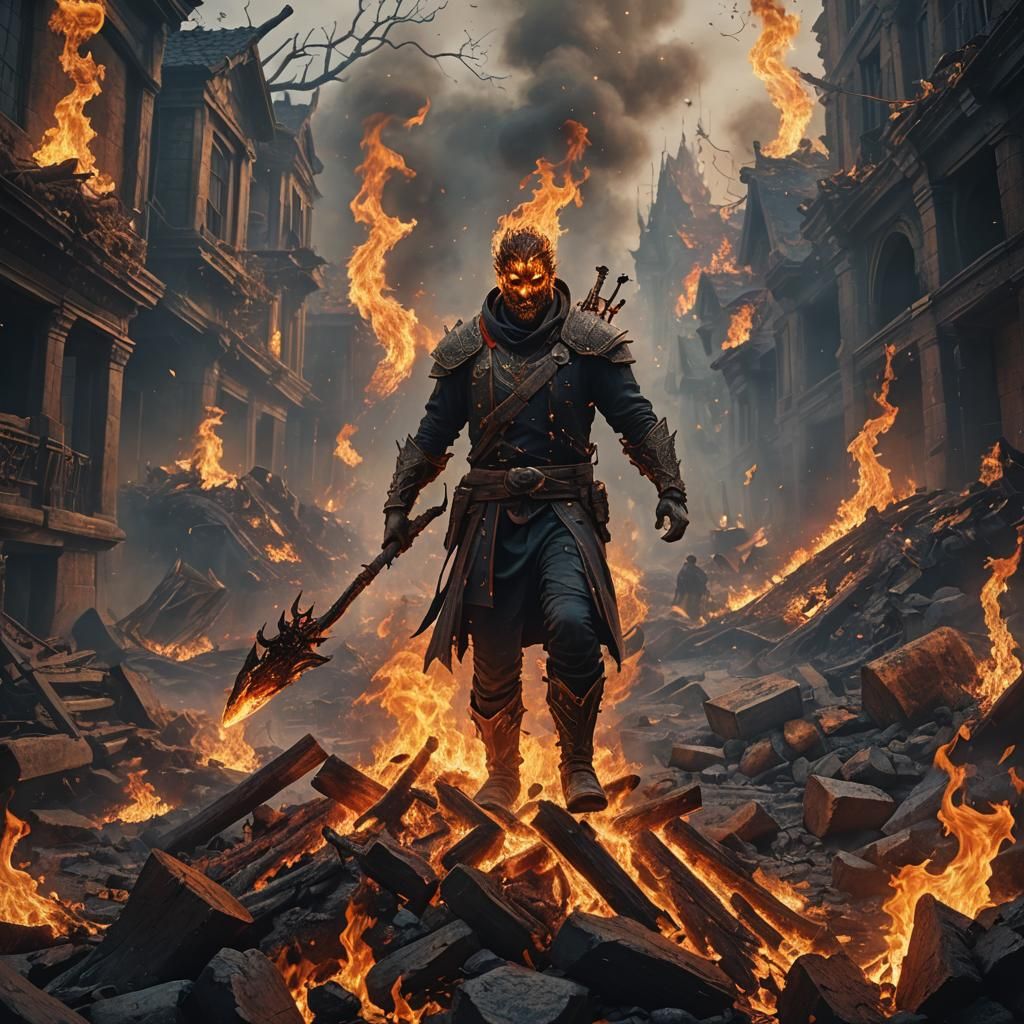 Man Ablaze: Detailed Fantasy Art