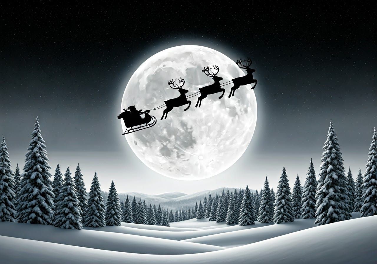 Ethereal Christmas Nightscape in Moody B&W Style