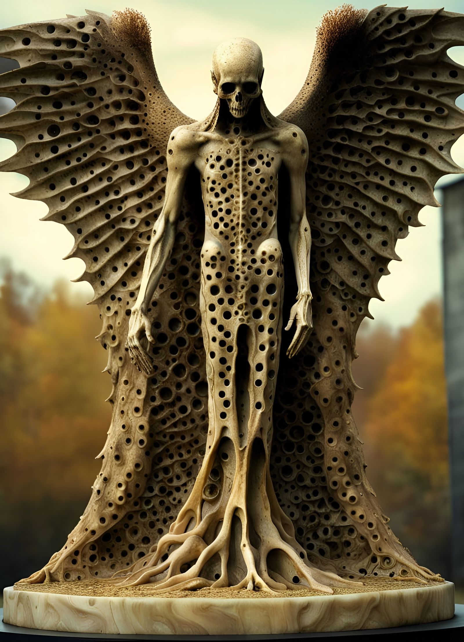 Hyperrealistic Bone Angel Statue in Eldritch Style
