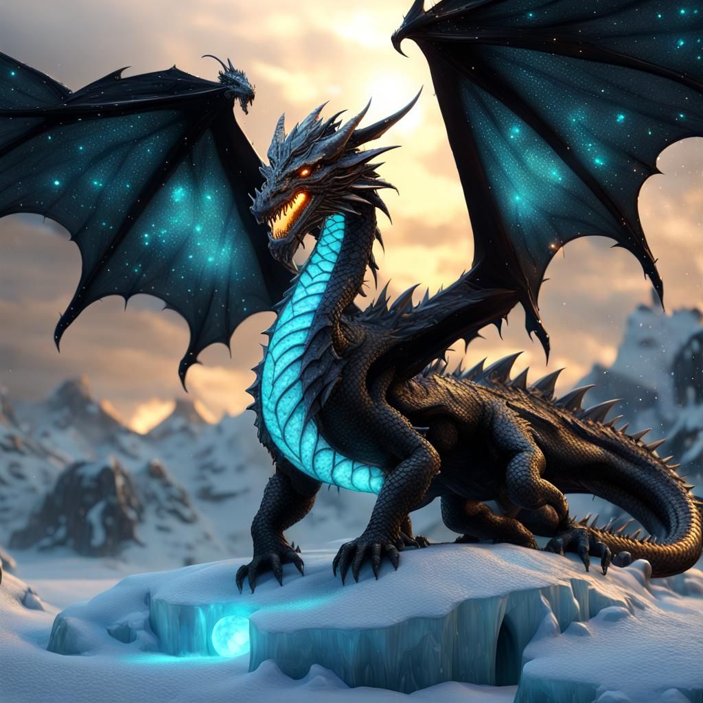 Fiery Black Dragon and Ice Dragon Art