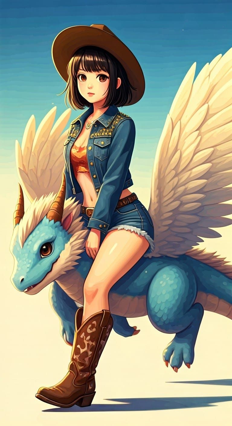 Anime Girl on Dragon in Studio Trigger Style