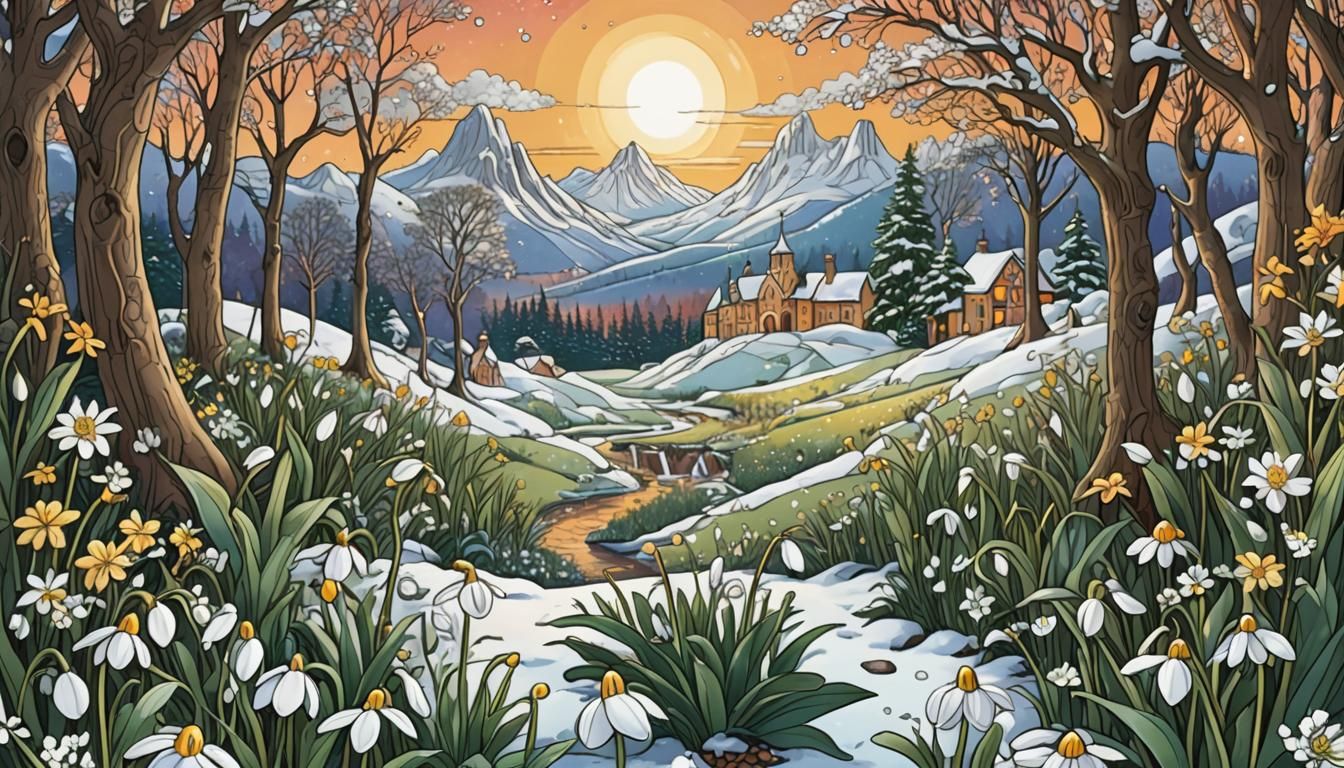 Enchanting Snowdrop in a Whimsical Fairytale Landscape