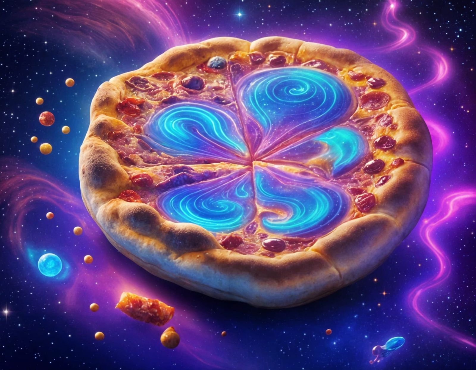 Astral Pizza in Alien Package, Holographic Illustration