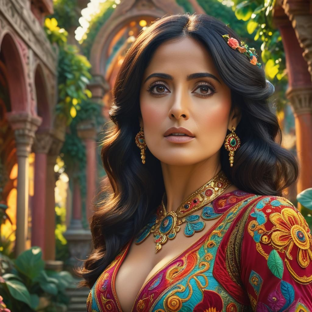 Salma Hayek Portrait in Gaudi-Inspired Surrealism