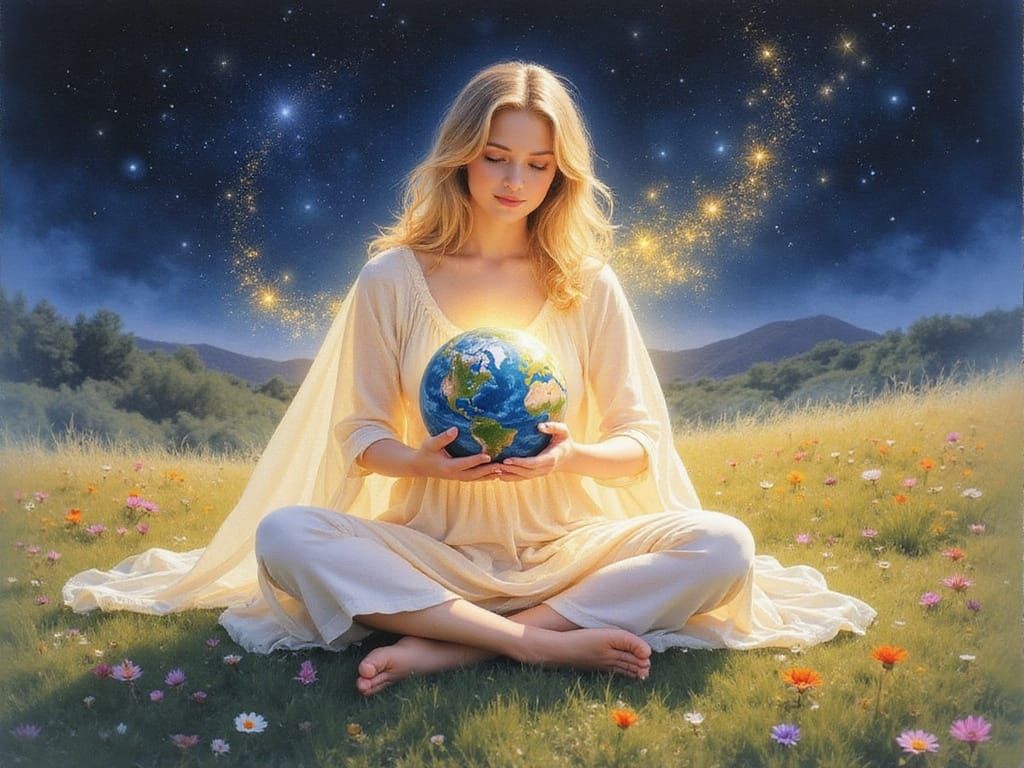 Goddess of Love and Light with Earth in Meadow