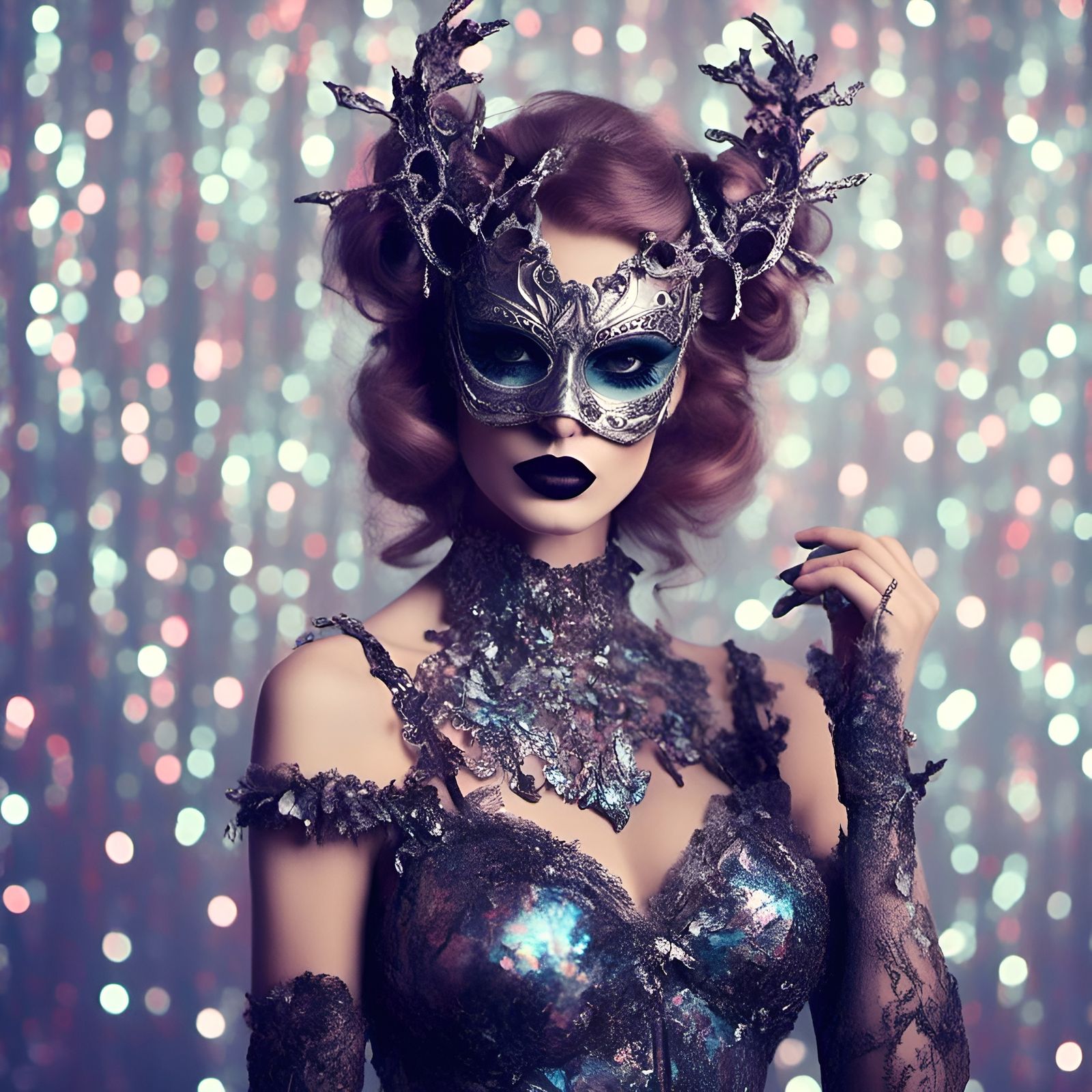 Holographic Pinup Beauty in Cyberpunk Style