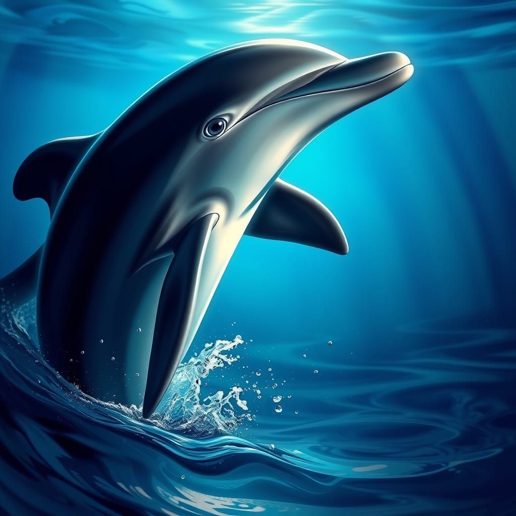 Hyperrealistic Dolphin in Mid-Breach, Concept Art Style