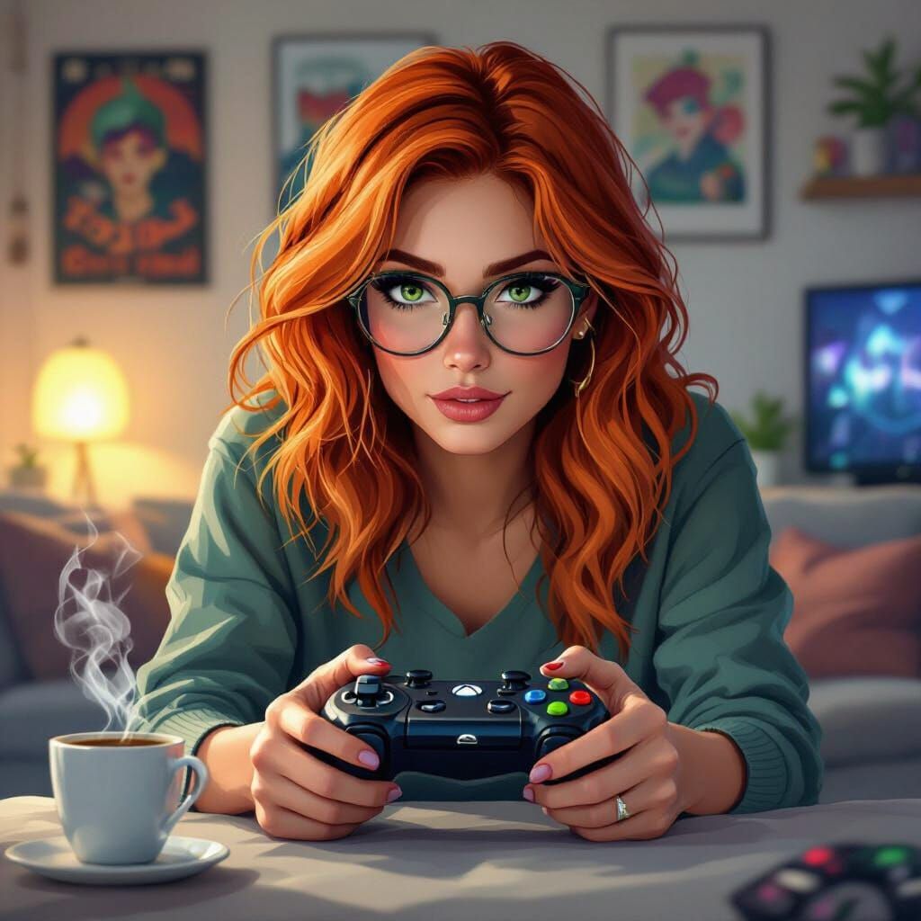 Gamer Girl: A Digital Art Nouveau Portrait