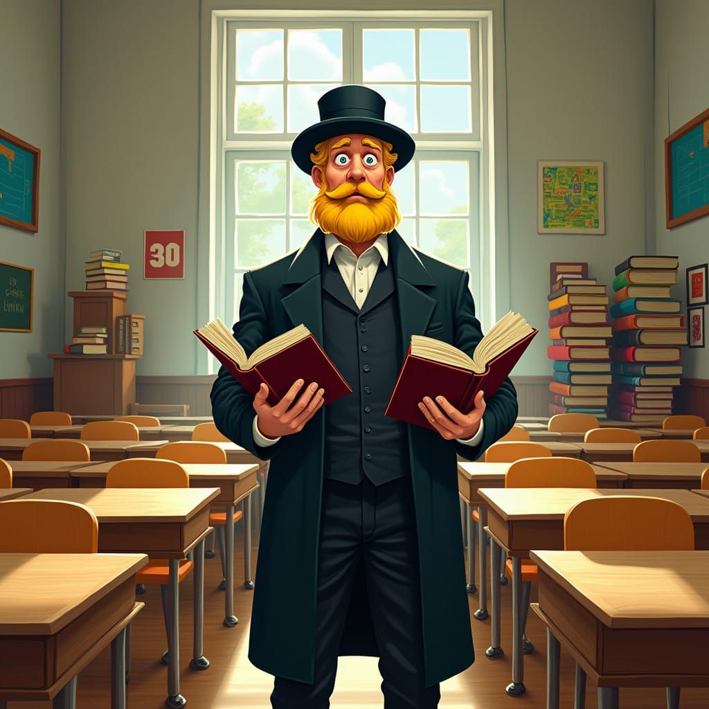 A Whimsical Classroom Scene in a Classic Illustrative Style