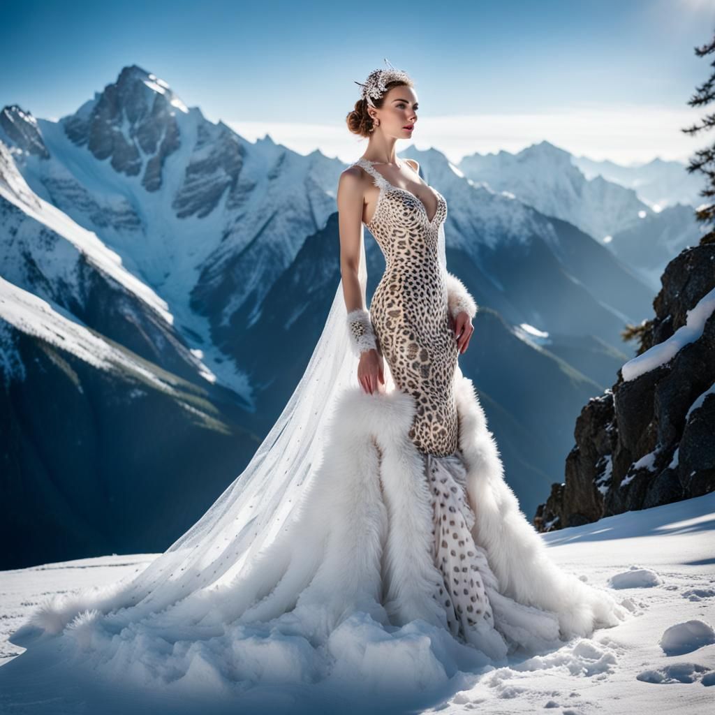 Snow Leopard Woman on Snowy Peaks