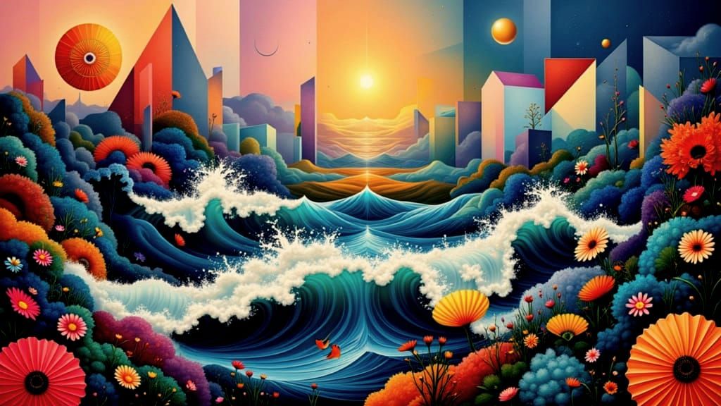 Surreal Geometric Collage with Vivid Colors