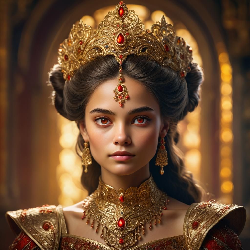 Regal Princess Portrait in Ornate Gold Attire
