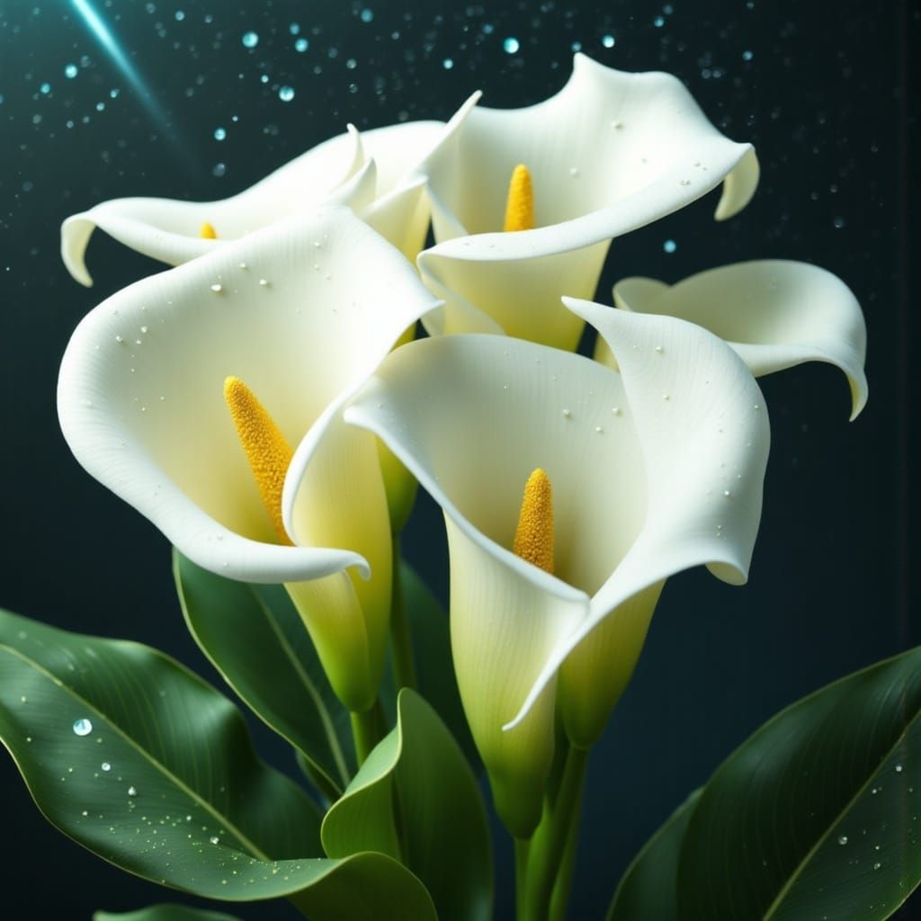 Ethereal Calla Lilies Dance in Sparkling Glitter Rain