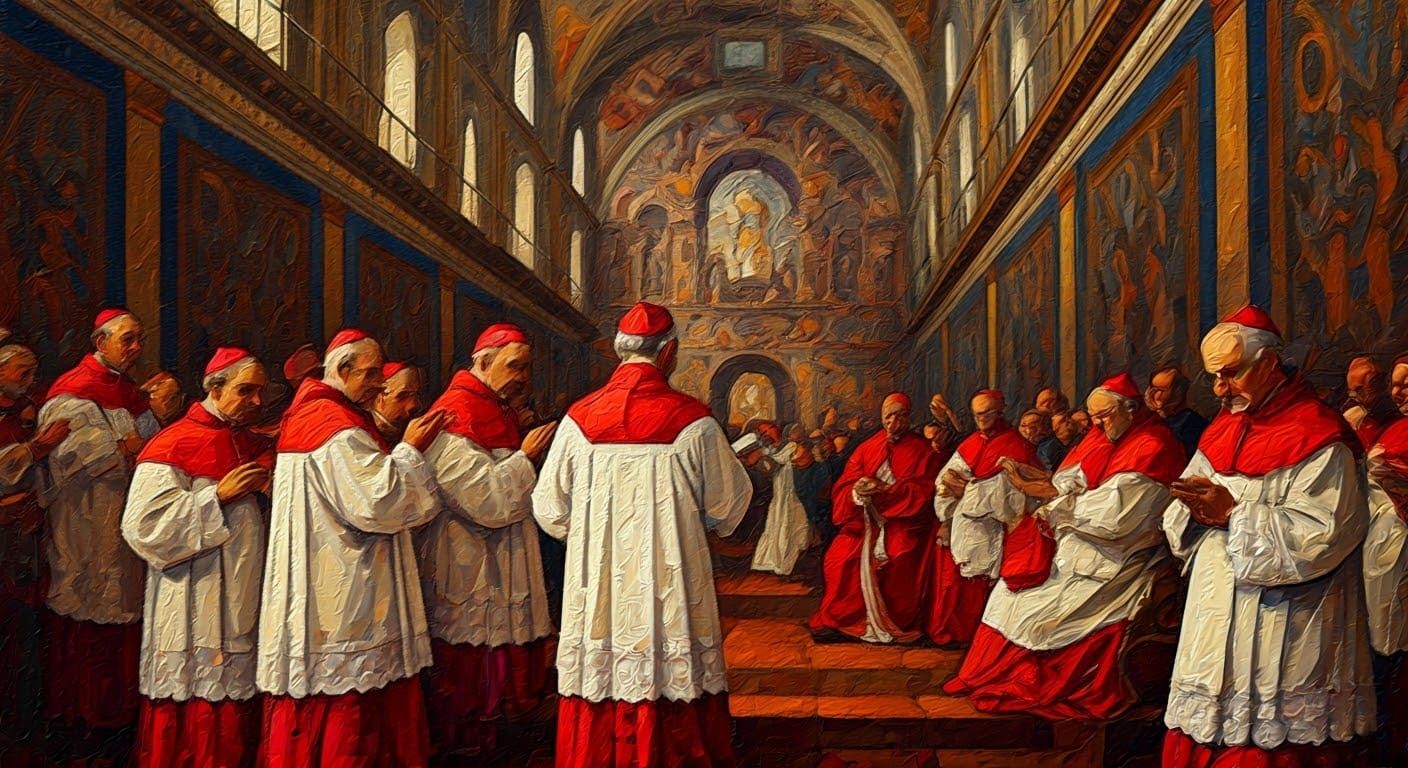 Cardinals in Secret Sistine Chapel Conclave Neo-Impressionis...