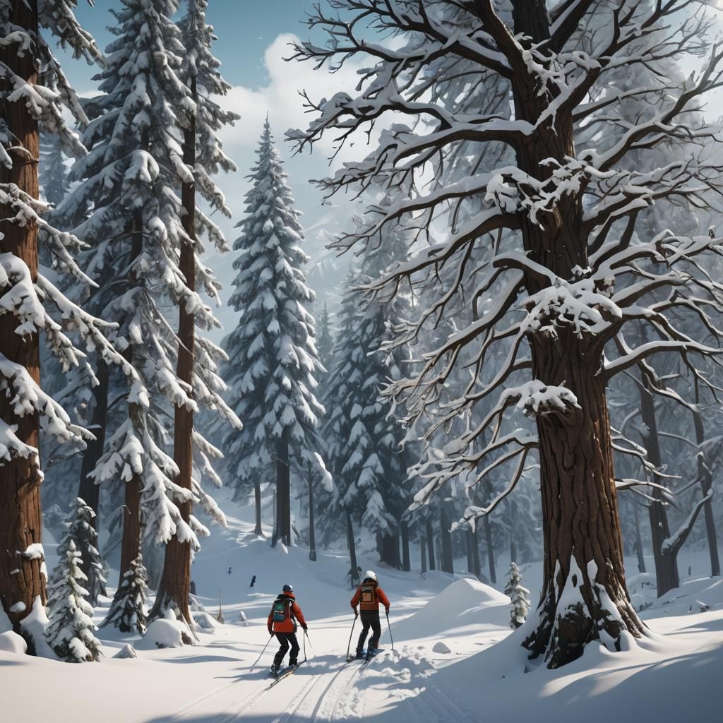 Skiers in Trouble: Detailed Matte Painting
