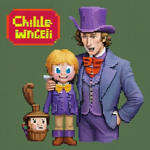 Willy Wonka and Charlie Bucket in Pixel Art