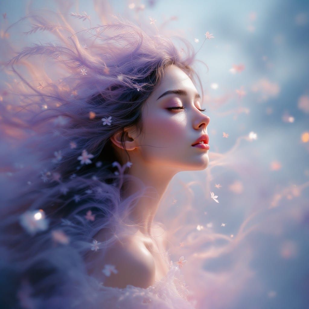 Ethereal Girl in Dreamy Aura, Impressionist Surrealist Art
