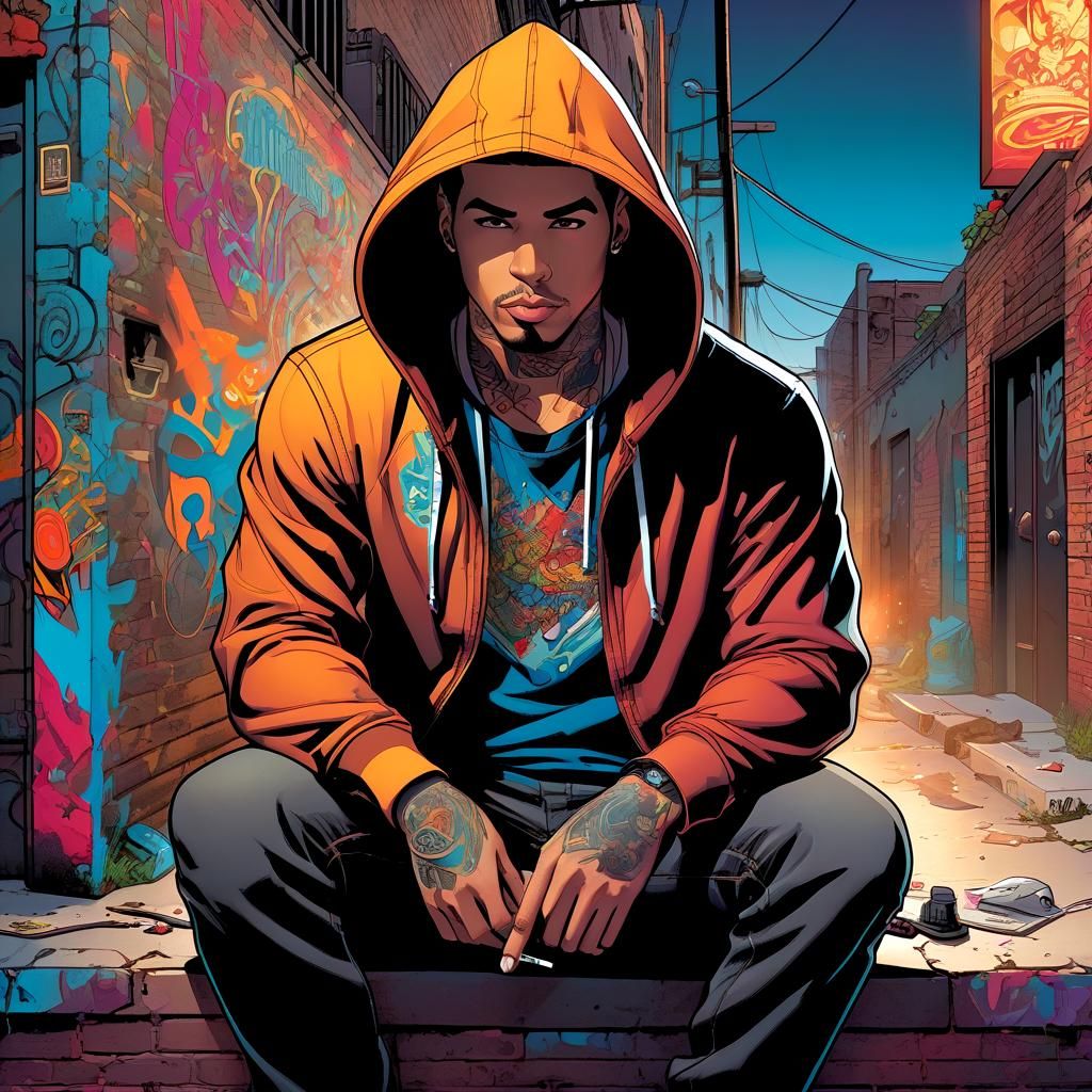 Cel-Shaded Comic Illustration of Man in Alley