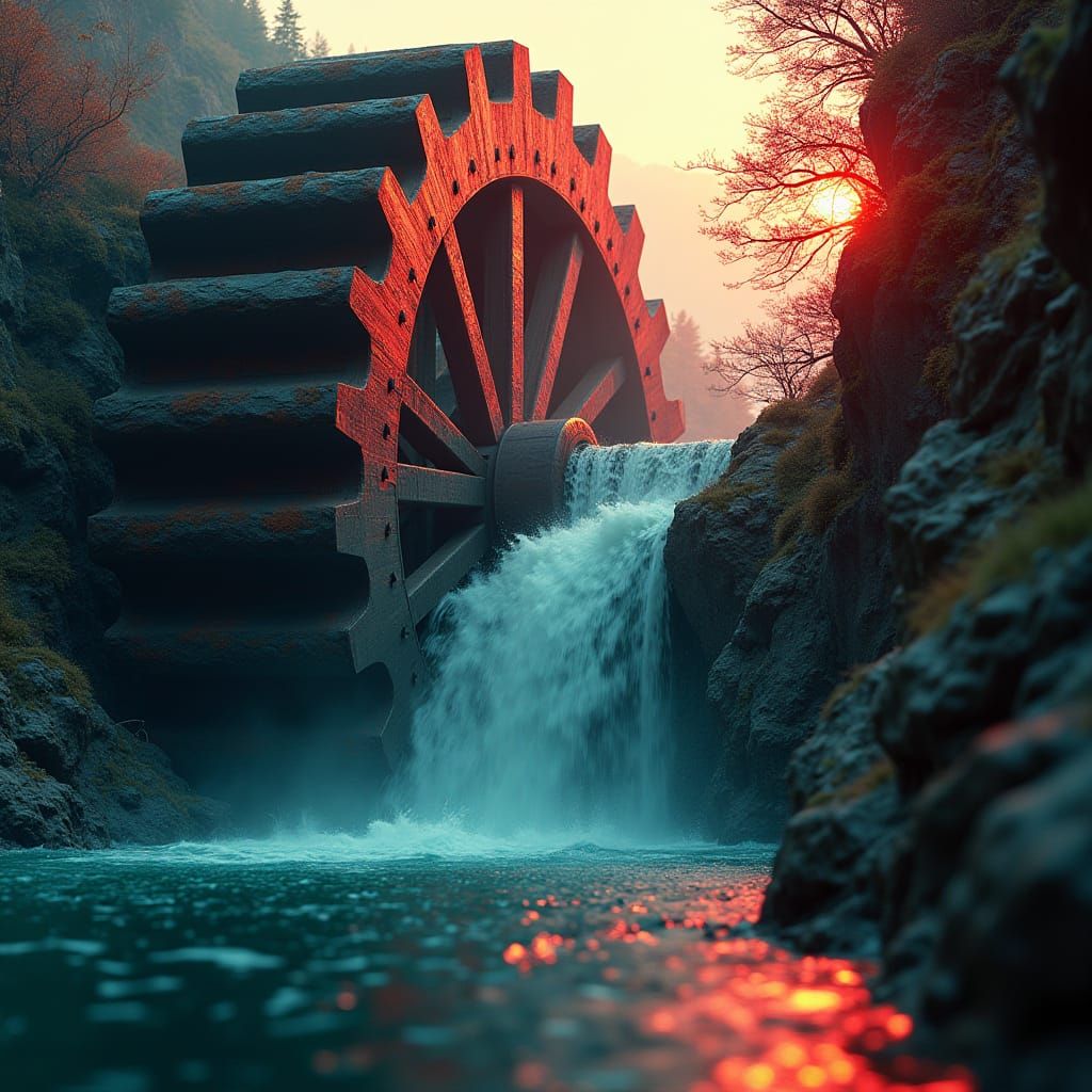 Majestic Sunken Waterwheel in Golden Light