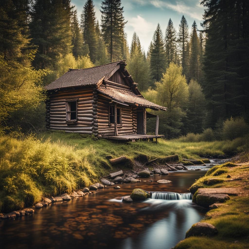 Secluded Abandoned Cabin in Forest Landscape