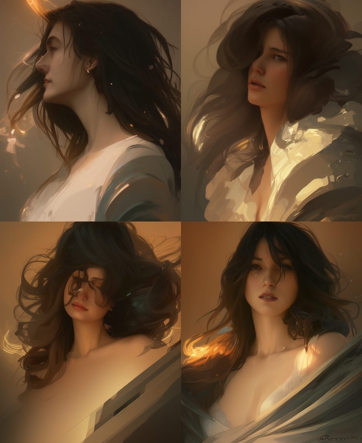 Detailed Portrait with Dynamic Lighting in Art Nouveau Style