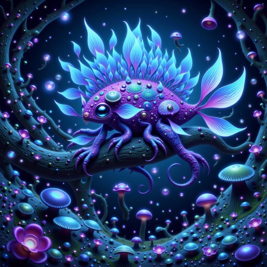 Bioluminescent Creature in Lush Alien Forest