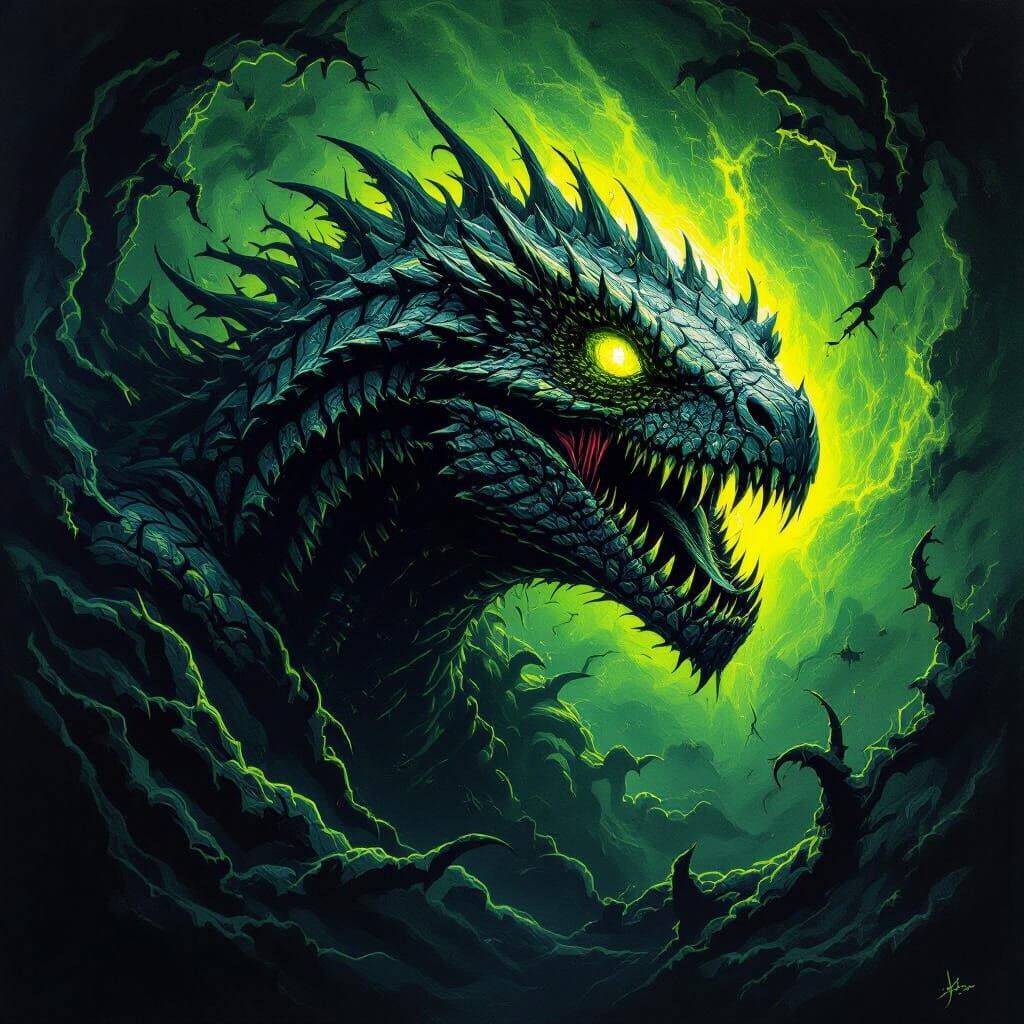 Terrifying Reptilian Form in Surreal Horror Style