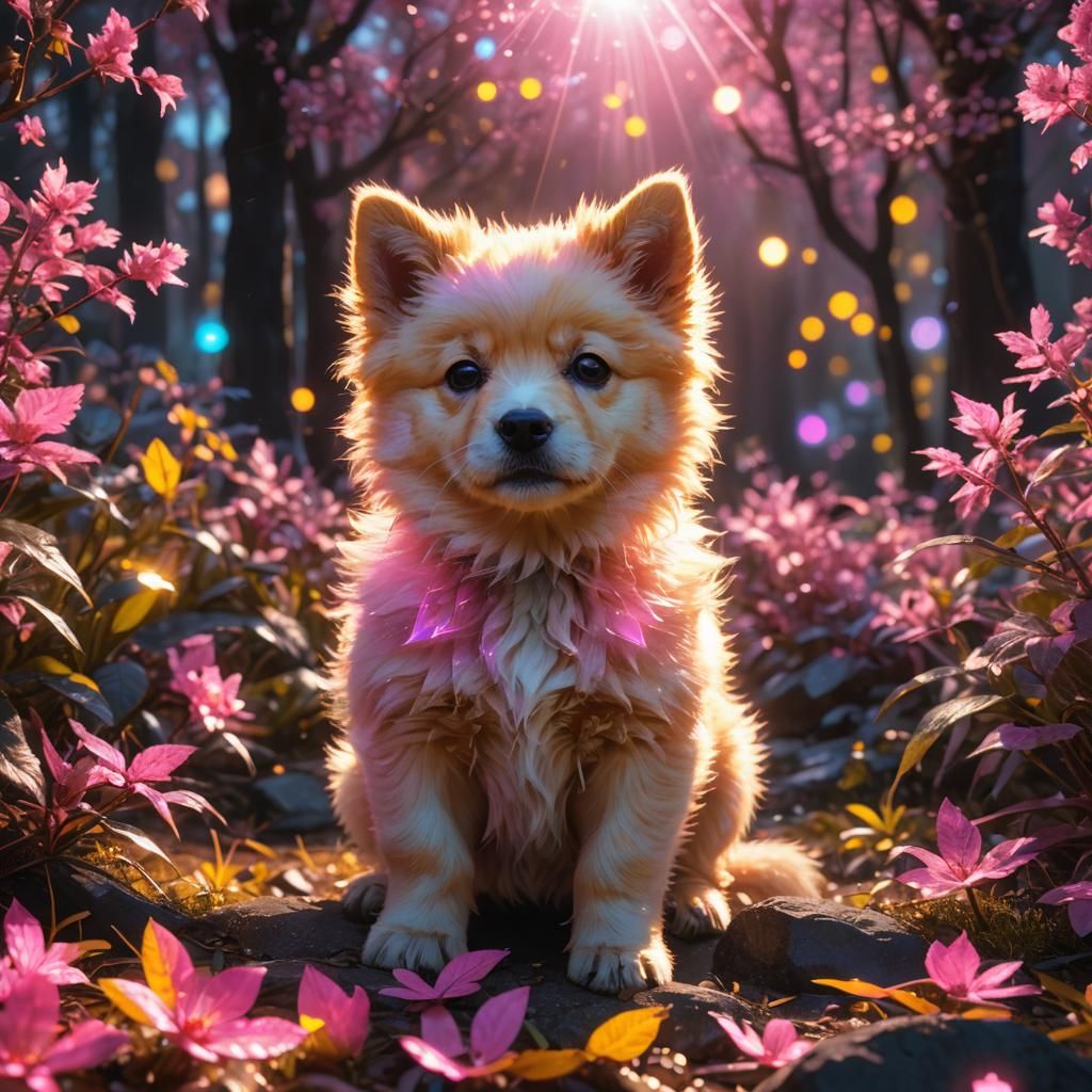 Glowing Spitz Puppy with Lens Flare, Digital Art