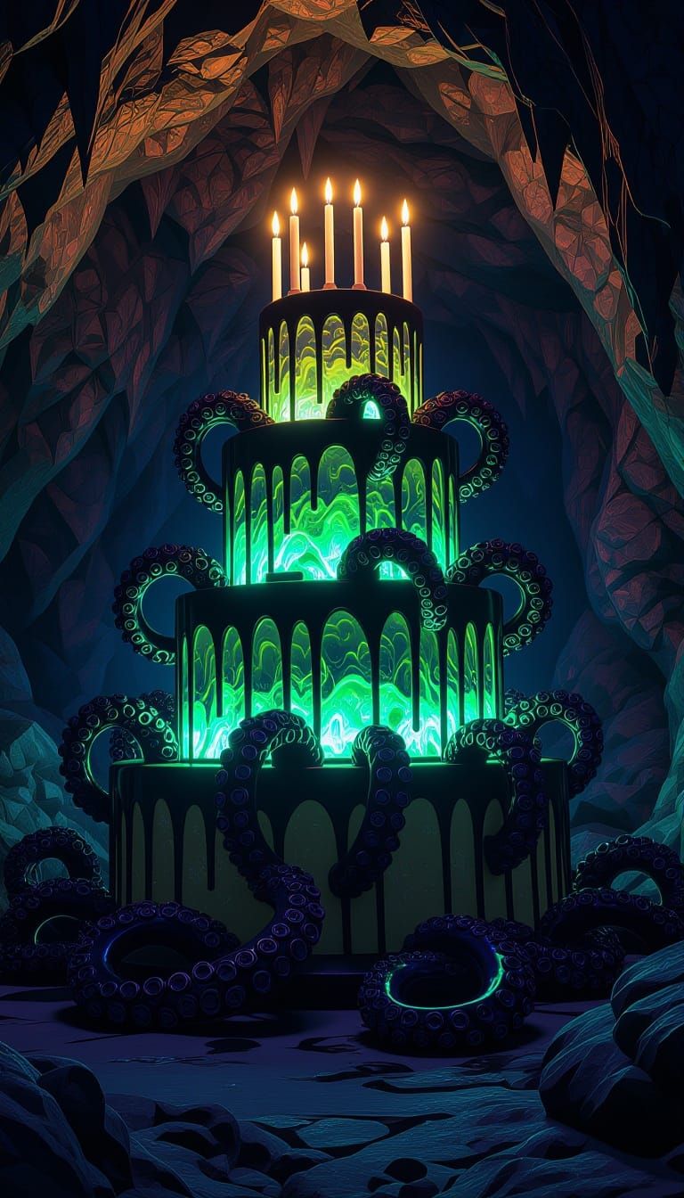 Eldritch Tentacle Cake in Bioluminescent Cave