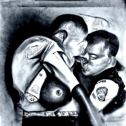 Intimate Charcoal Drawing of Two Police Officers