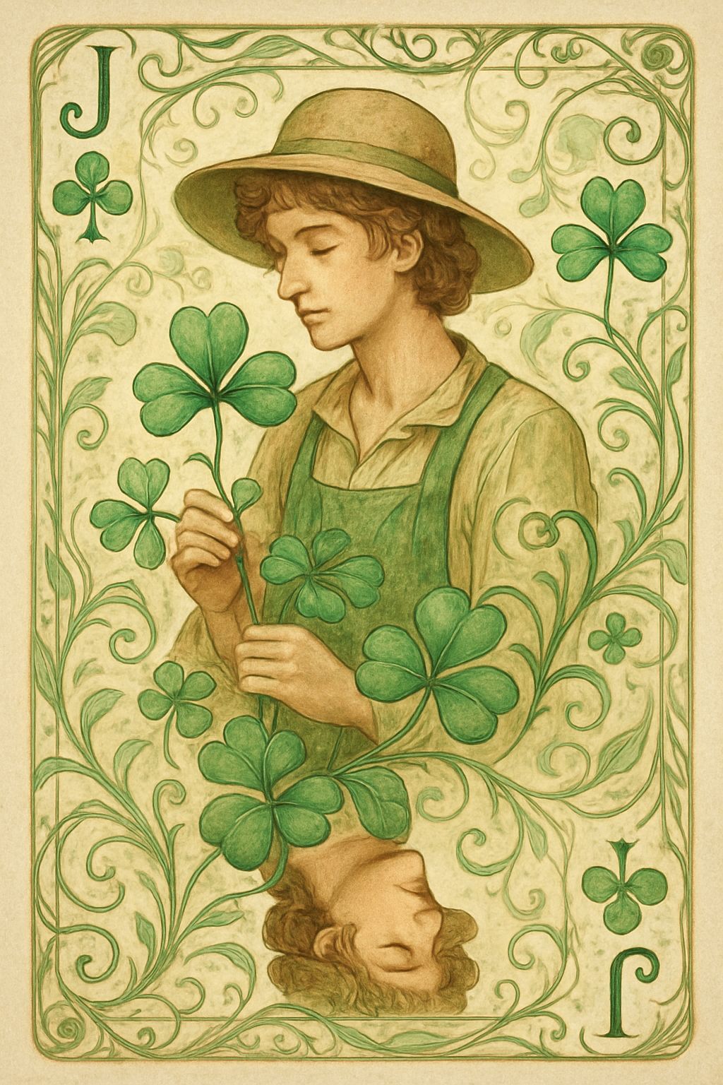 Art Nouveau Jack of Clubs with Gardener Lad