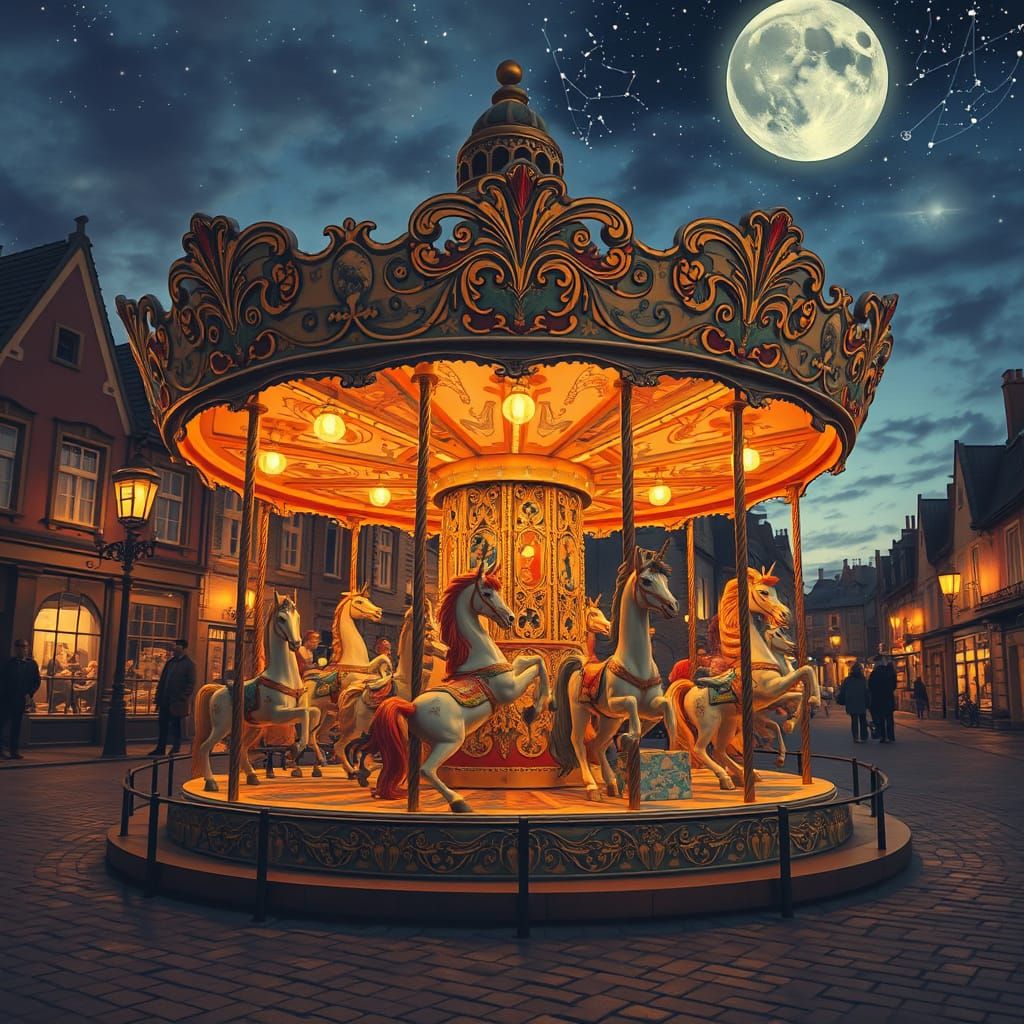 Celestial Carousel With Mythical Beasts in Twilight Square