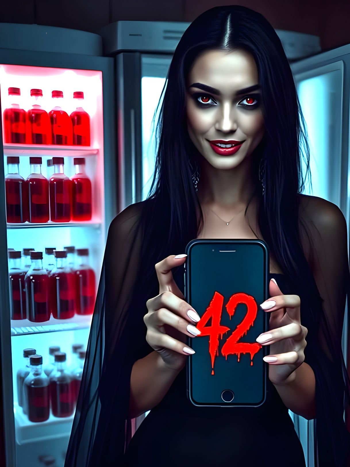 Ethereal Vampire Goddess with Fierce Fangs and Bloodlust