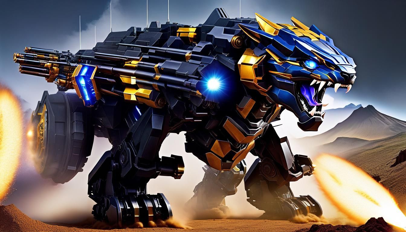 Cybernetic Panther Prowling Dark City Street