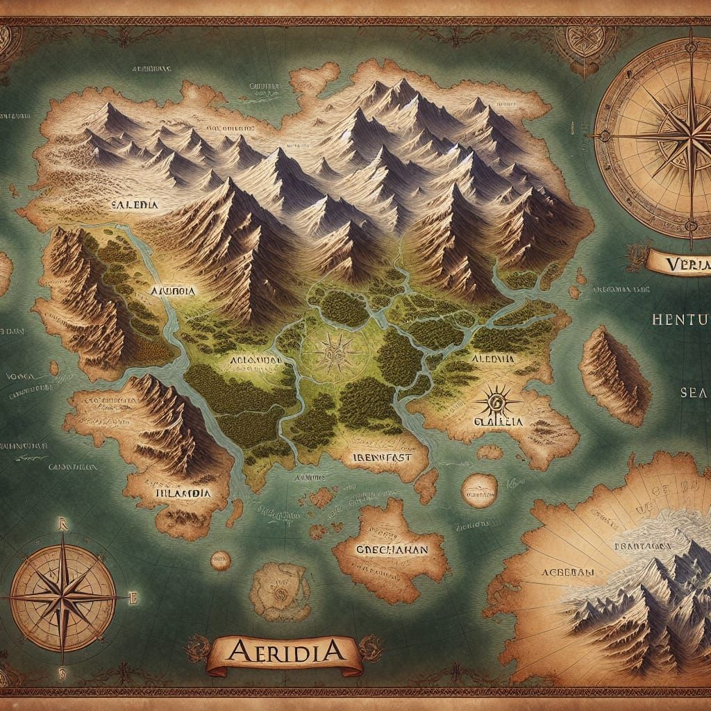 Fantasy World Map: Aurea, Veridia, Aerelia, Glacia