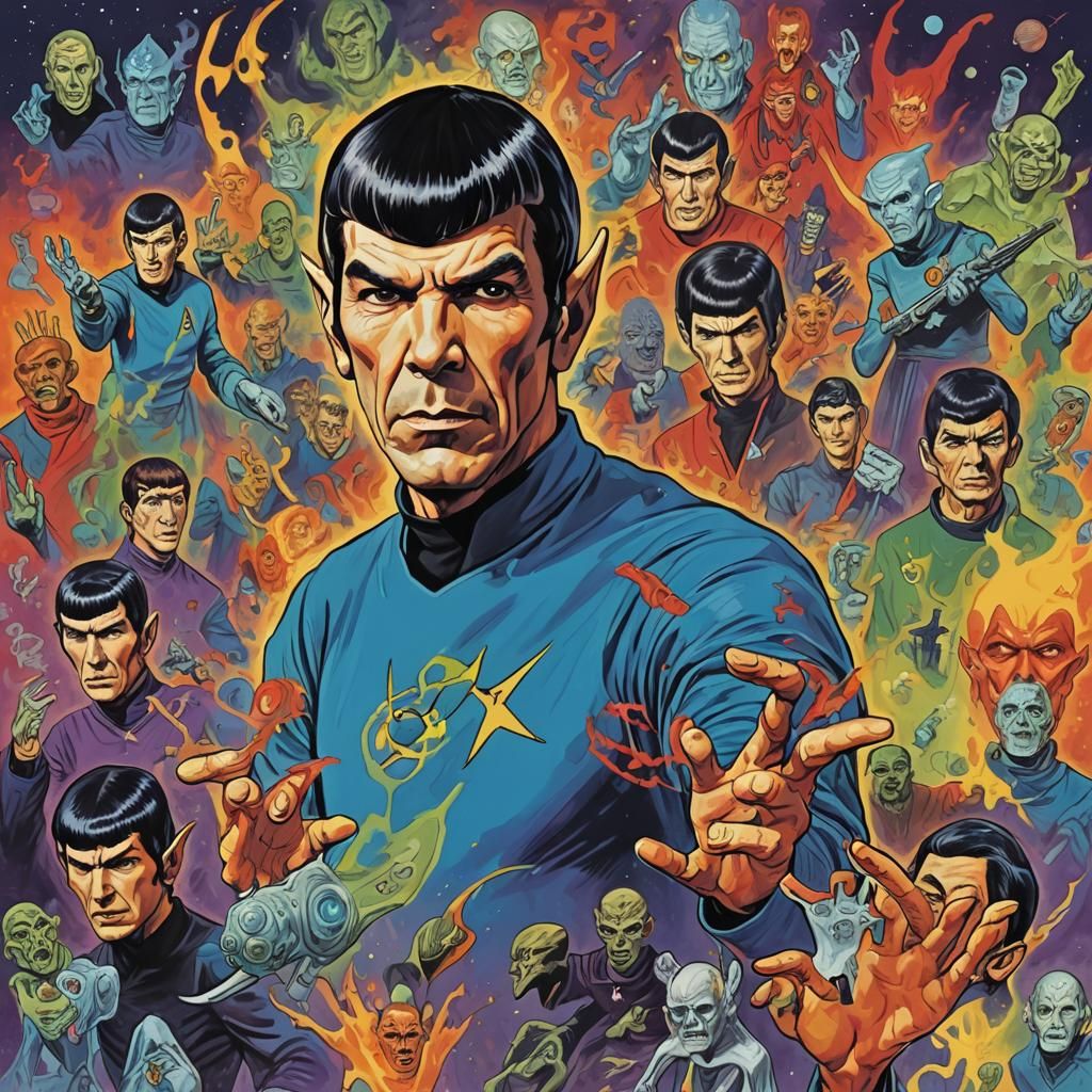 Spooky Spock in a Colorful Fantasy Action Scene