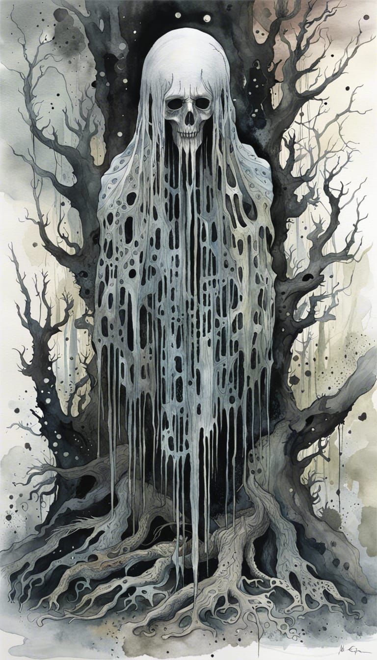 Ethereal Wraith in Forest, Watercolor Style