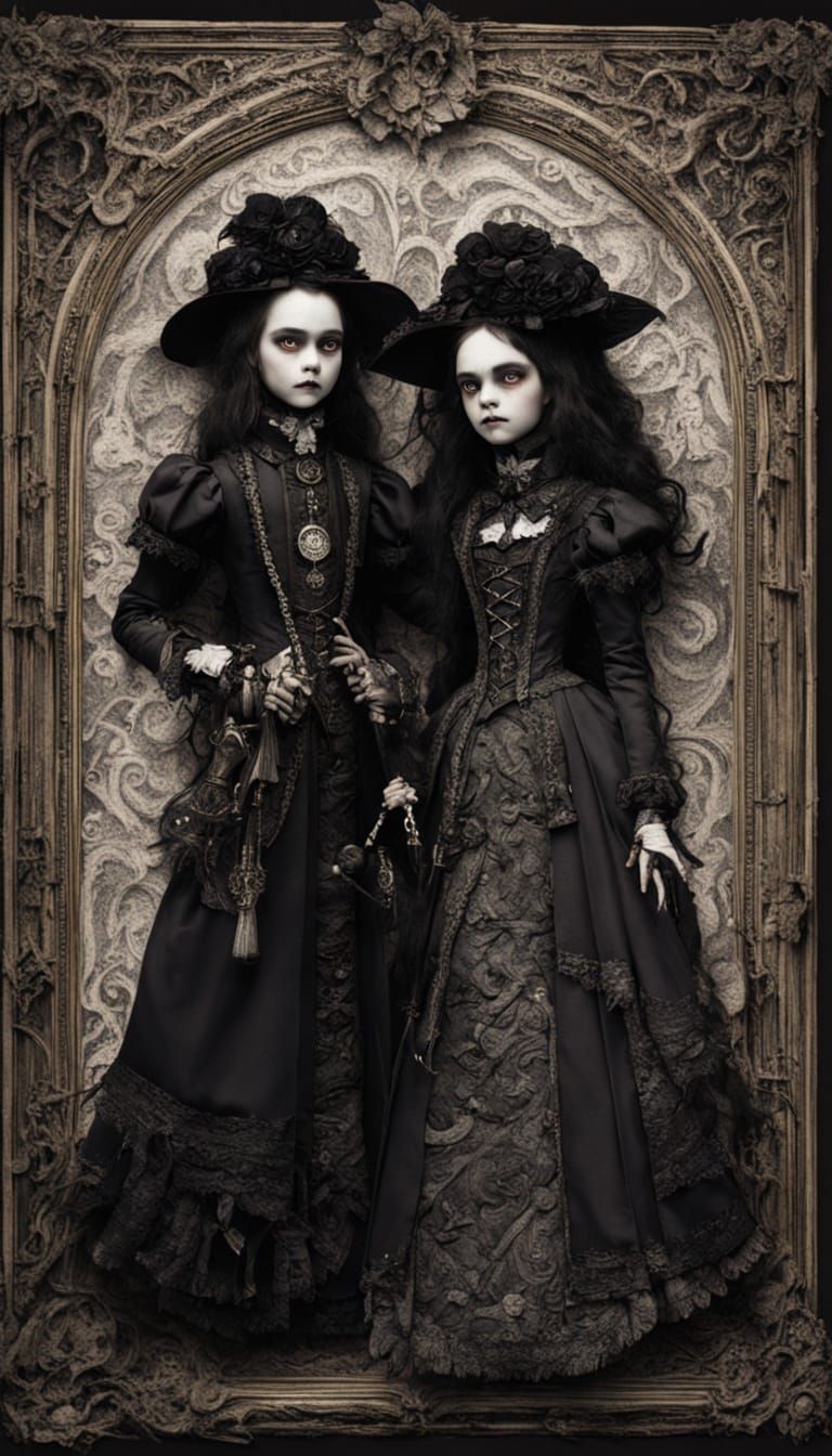 Victorian Goth Vampire Dolls in Horror Room