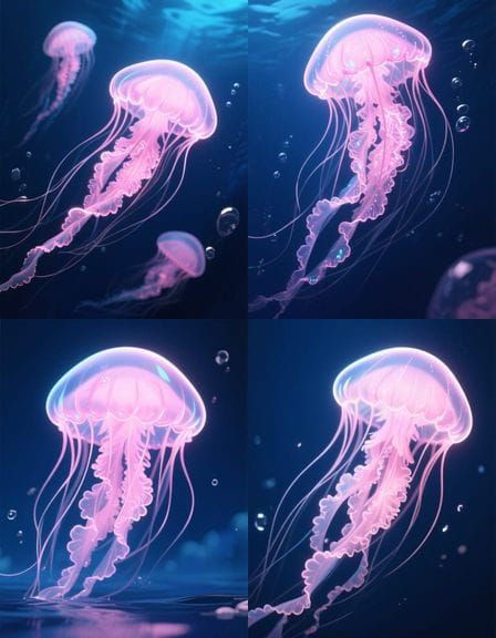 Pale Pink Jellyfish Glows on Dark Blue Background