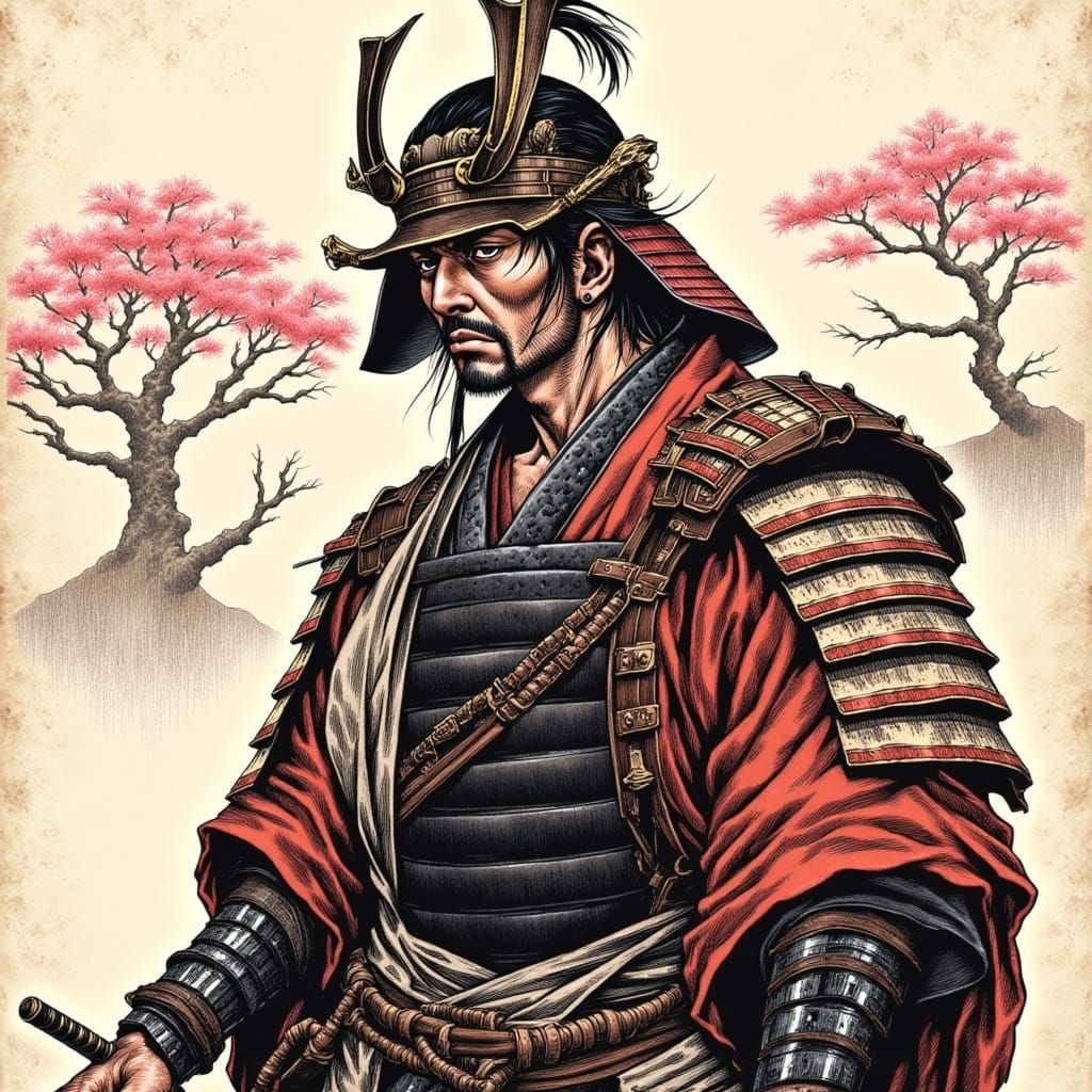 Noble Samurai Warrior in Ukiyo-e Style