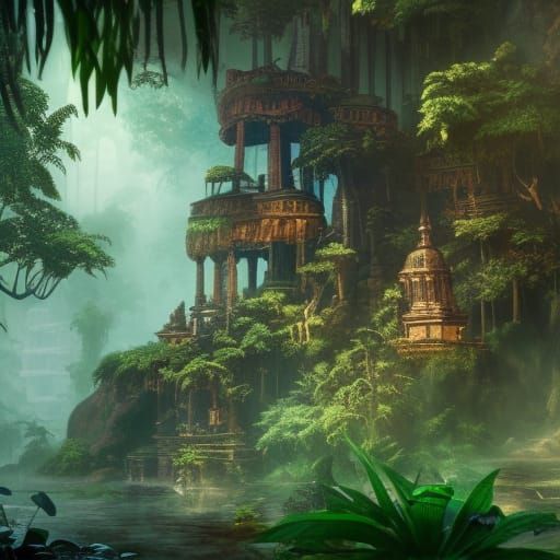 Detailed Jungle Temple Matte Painting in Unreal Engine