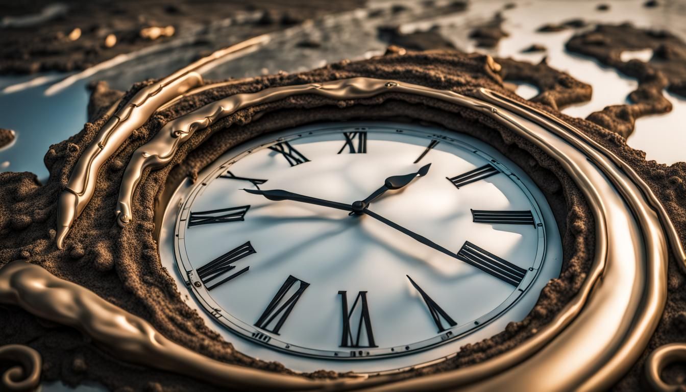 Surreal Melting Clock in Hyperrealistic Style