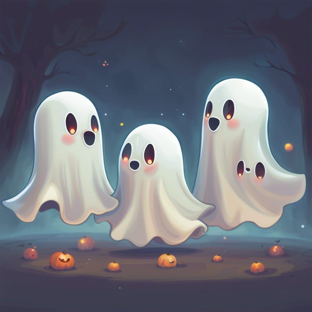 Adorable Ghosts in a Whimsical Scene