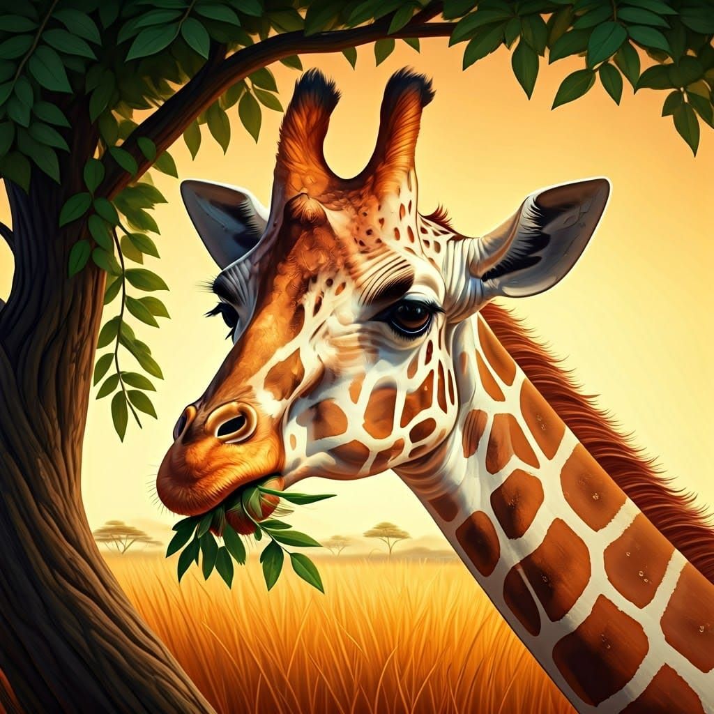 Vibrant Wildlife Portrait of Giraffe in Serene Savannah Land...