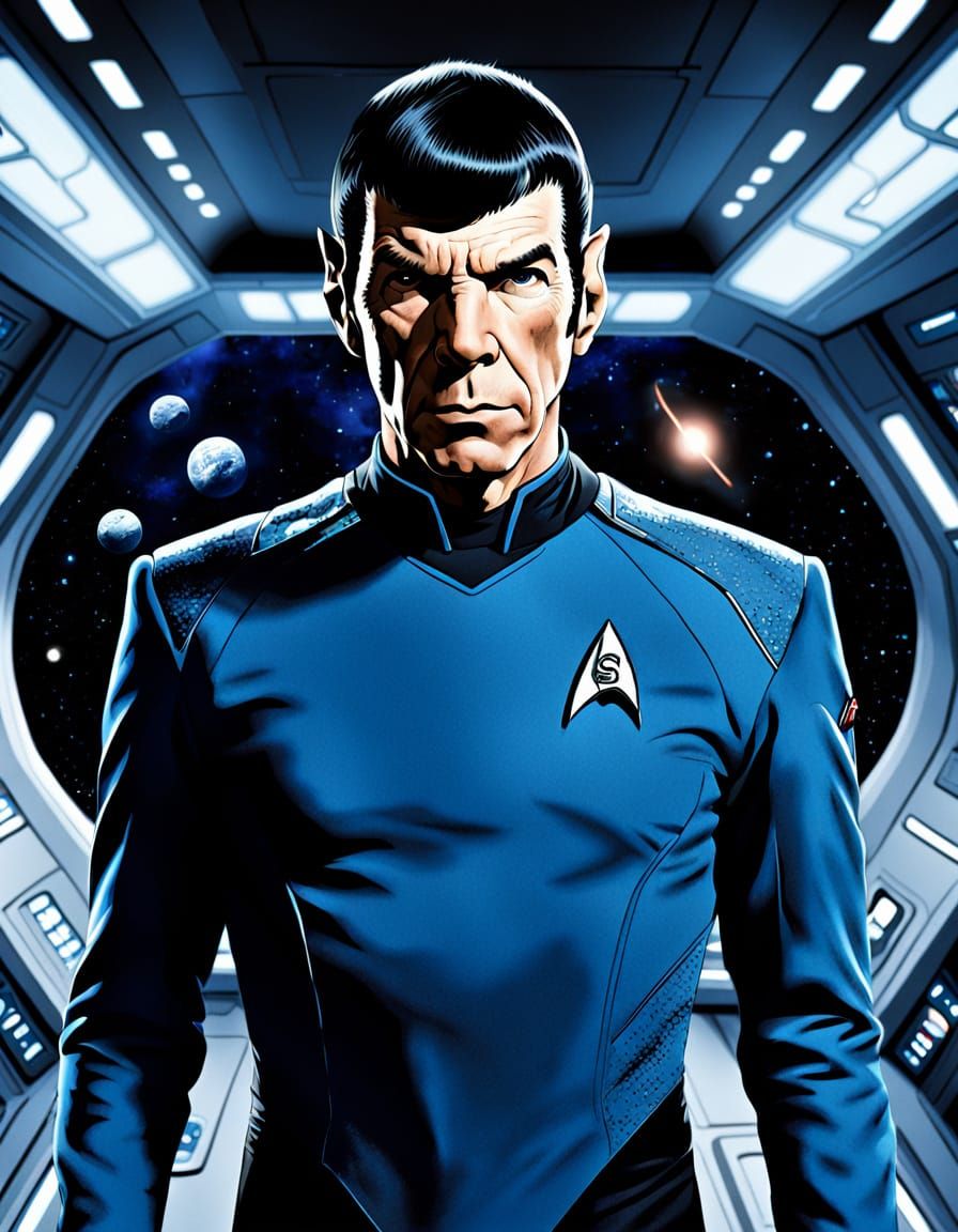 Spock and Enterprise in Blue Space Noir