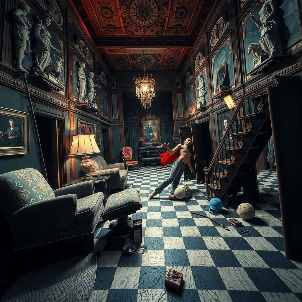 Chaotic Interior with Surreal Sloped Floor