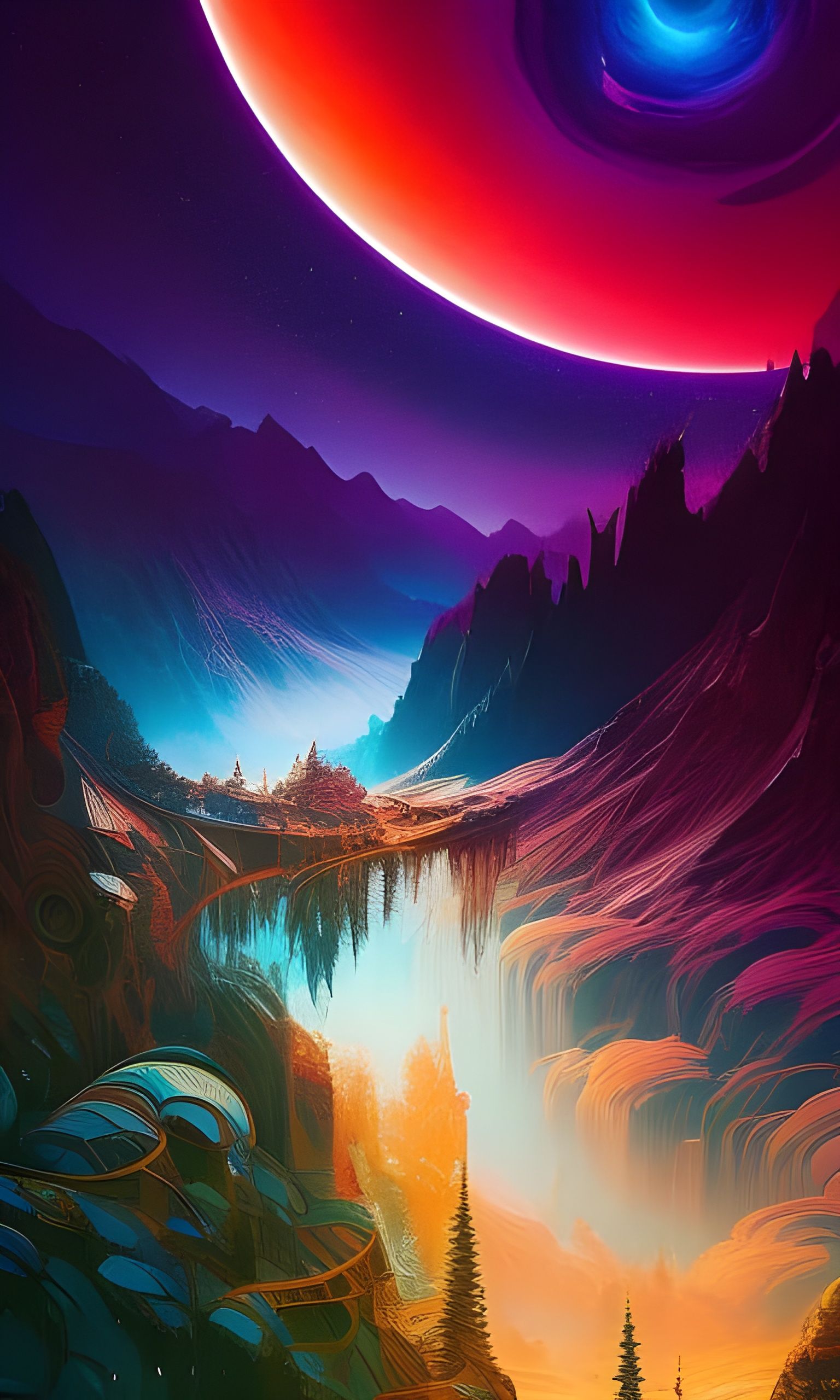 Biopunk Circle with Neon Highlights, Digital Art