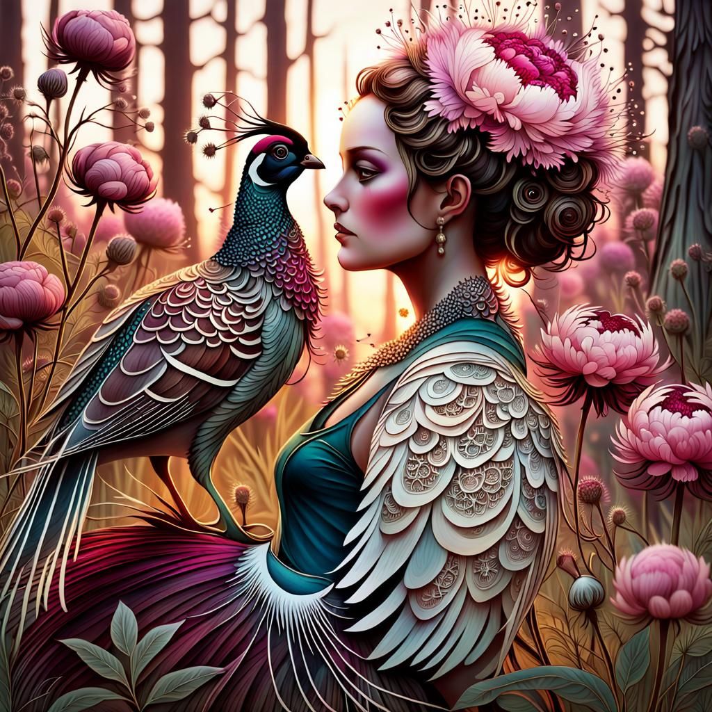 Intricate Quail Family in Lyrical Abstraction